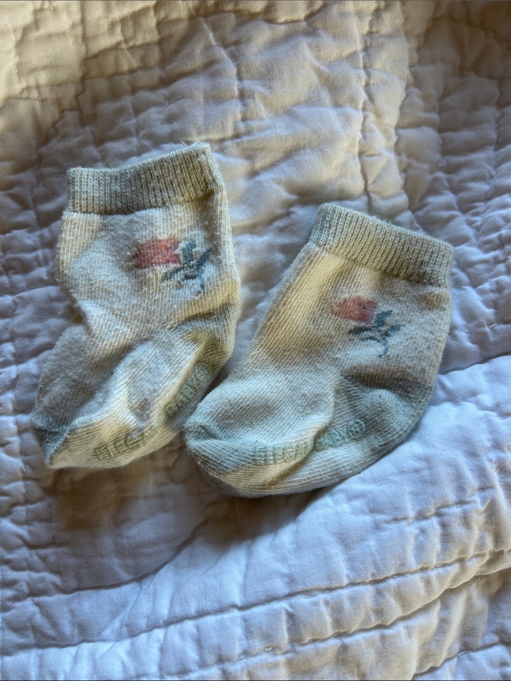 Baby Floral Ankle Socks - Cream with Pink Rose 0-3 mo